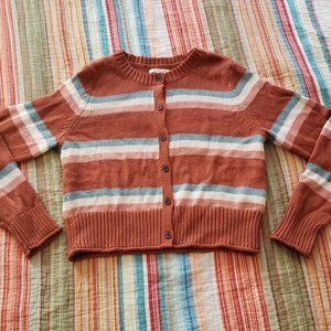 Amer Eagle Striped Cropped Cardigan Rust/Blue Lg